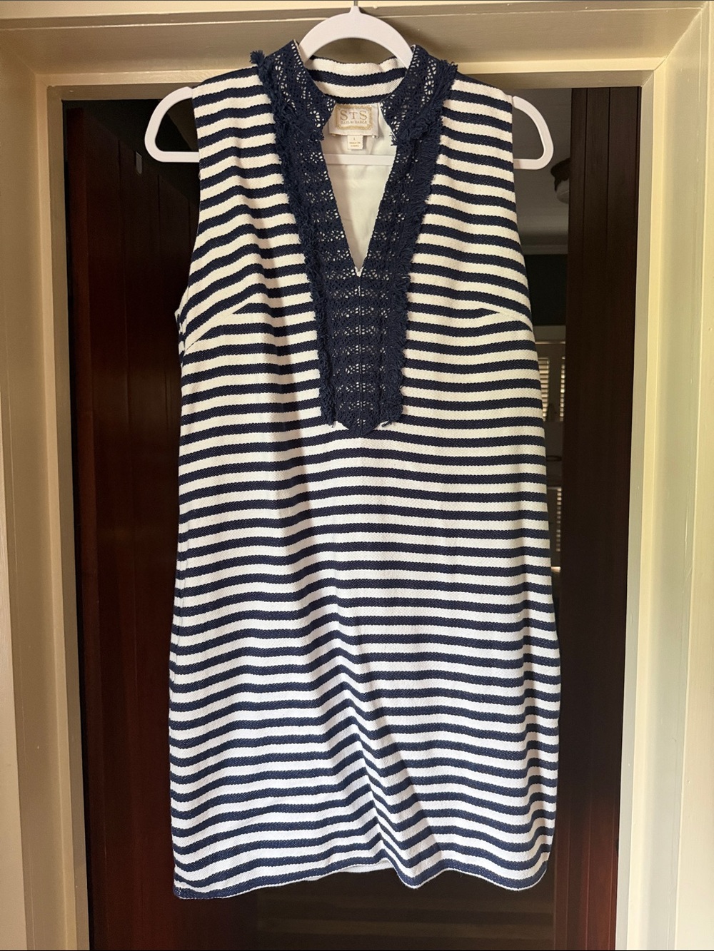 Sail to Sable Navy and White Striped Sleeveless Knit Dress